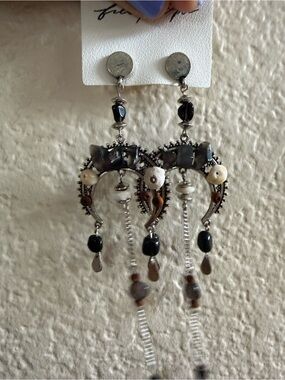 Free People Black and Silver Boho Beaded Dangle Earrings